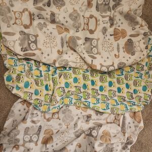(2) Levtex & (1) Carters Owl Print Changing Table Covers - Gray, Green, Blue